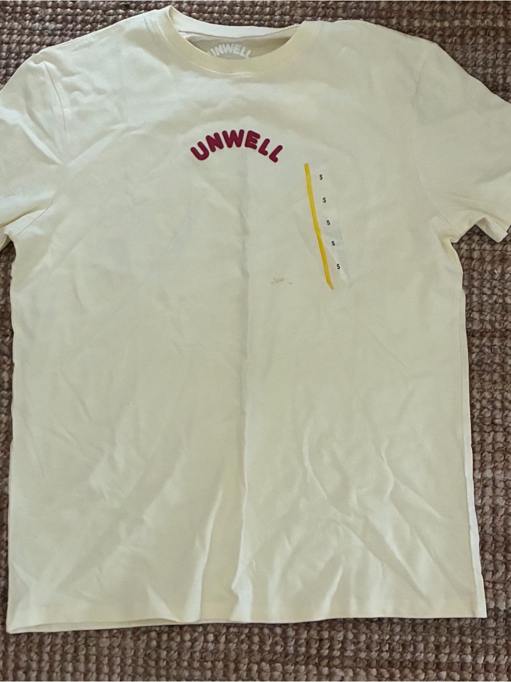 Unwell Cream Short Sleeve Tee with Burgundy Logo and Yellow Accent